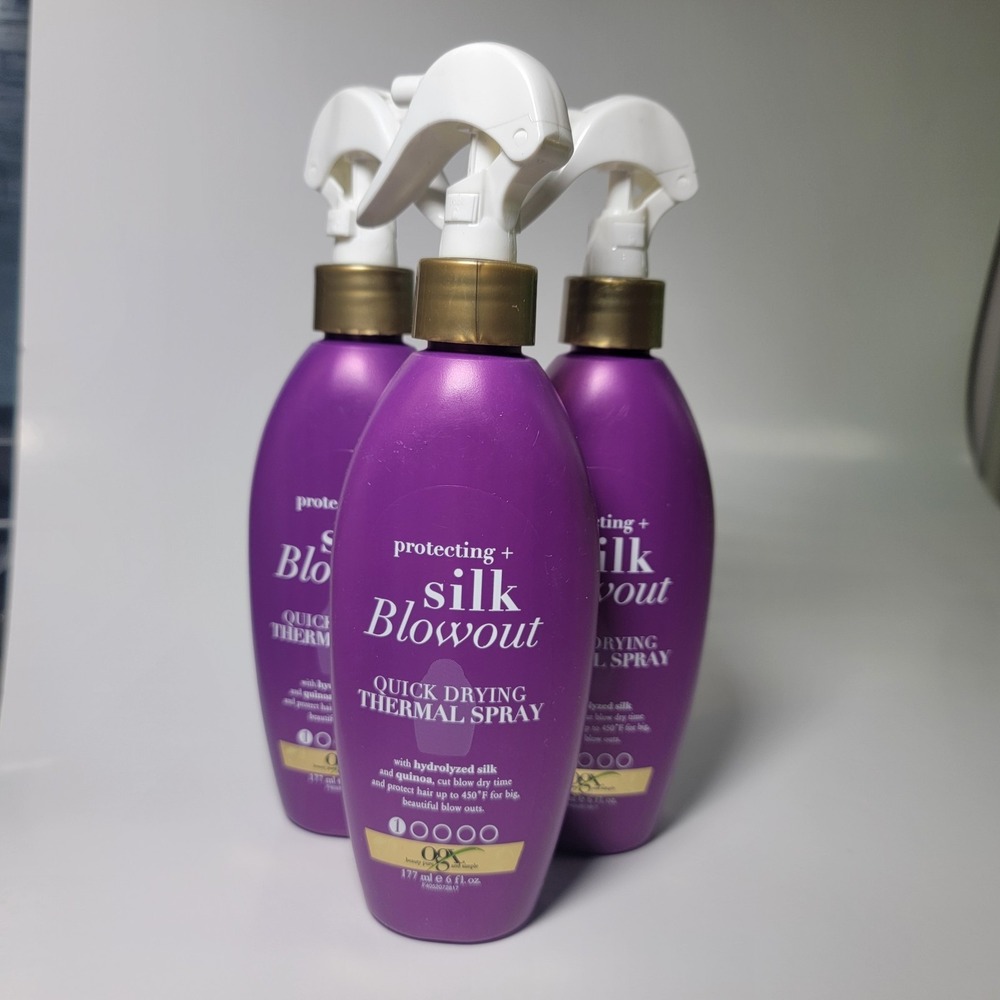 3-OGX Protecting + Silk Blowout Quick Drying Thermal Spray 6 Ounce Bottle